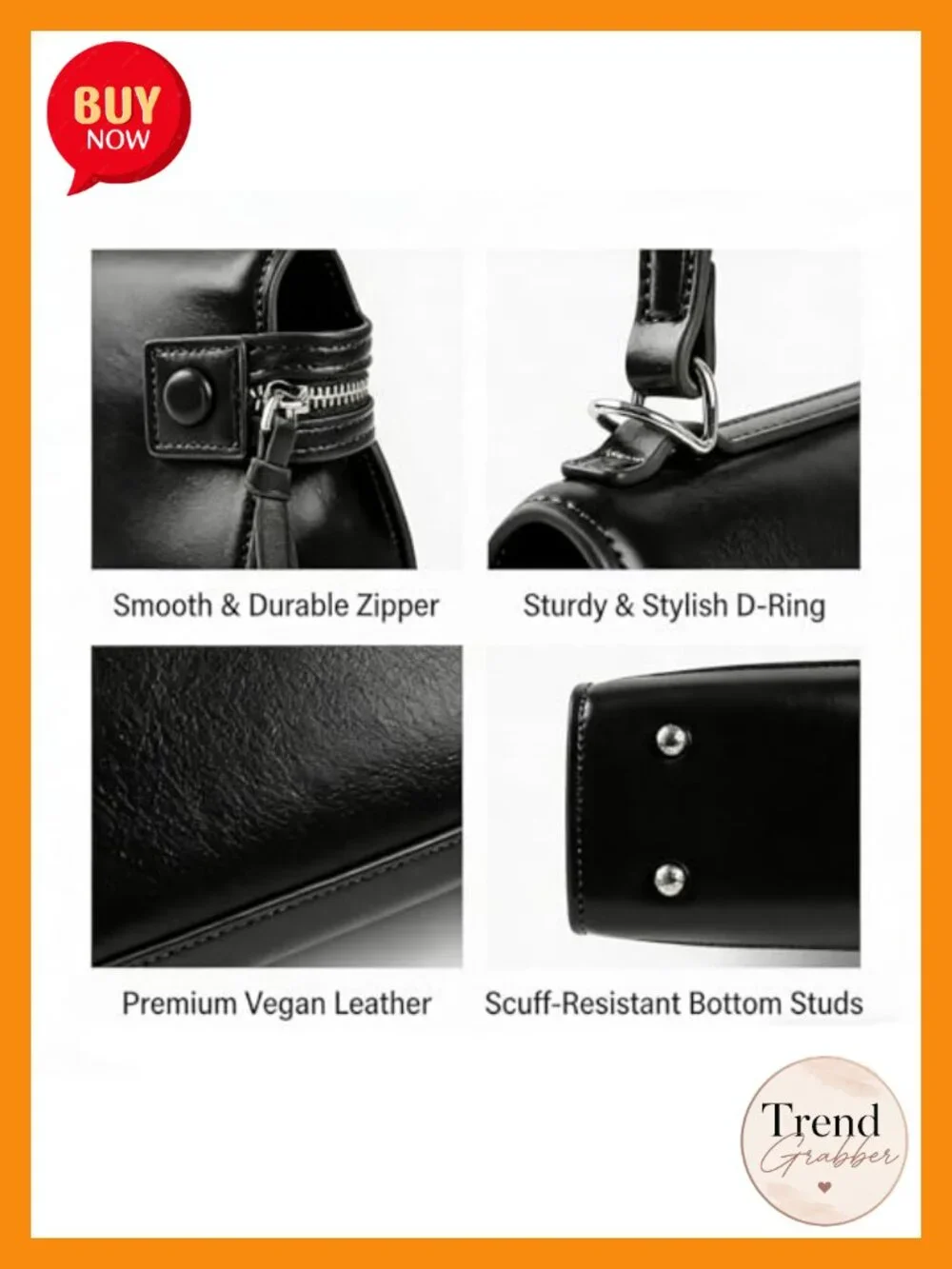 Vegan Leather Structured Satchel Crossbody with Adjustable Strap
